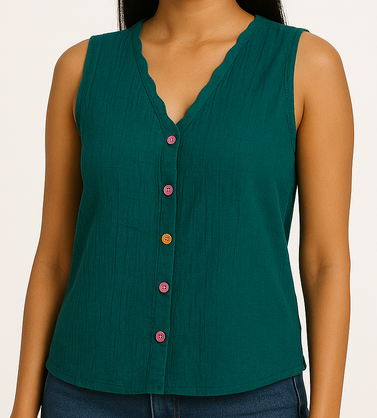 Deep Teal Sleeveless Scallop - Costumepeti