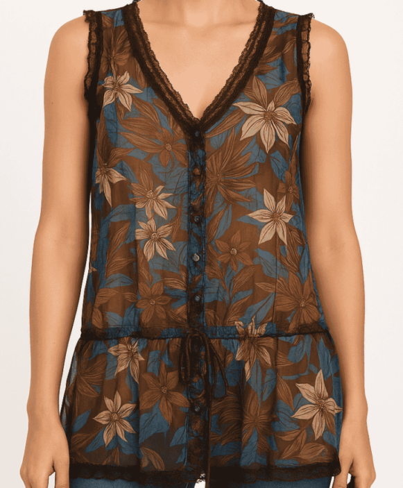Women’s Sleeveless Floral Sheer Top - Costumepeti