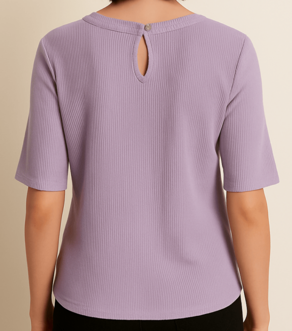 Lavender Ribbed Knit Half Sleeve Top - Image 3