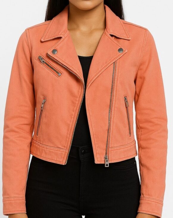Coral Peach Moto Jacket - Image 4