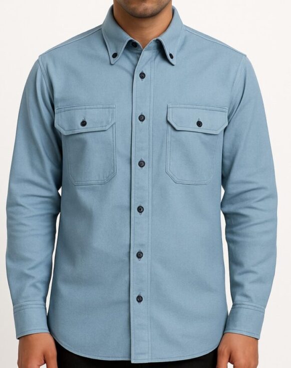 Steel Blue Double Pocket Shirt - Image 3