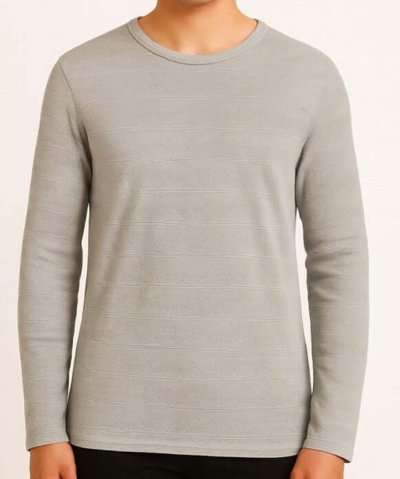 Grey Textured Full Sleeve T-Shirt - Image 4