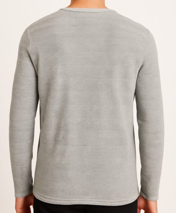 Grey Textured Full Sleeve T-Shirt - Image 3