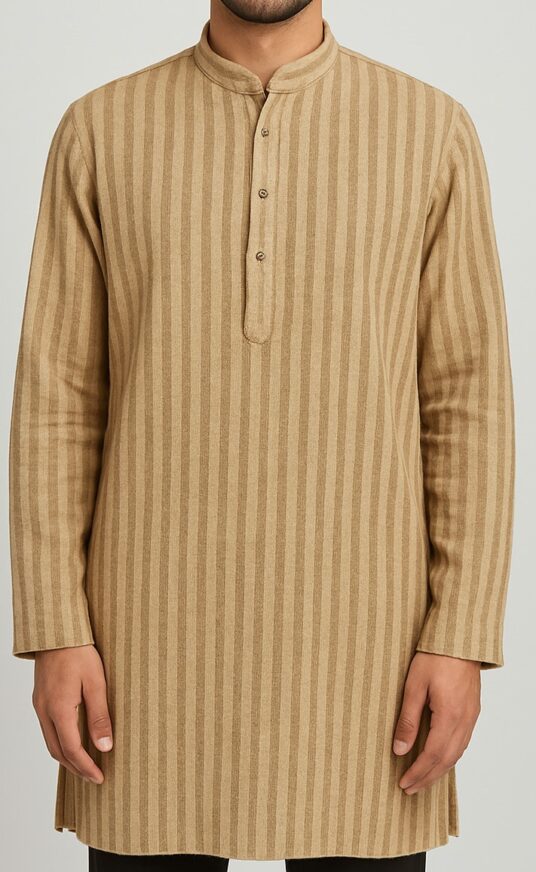 Men’s Beige Striped Cotton Kurta - Image 3