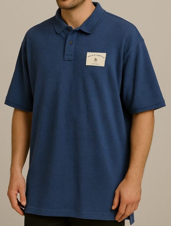 Navy Blue Polo T-Shirt with Logo Patch - Image 3