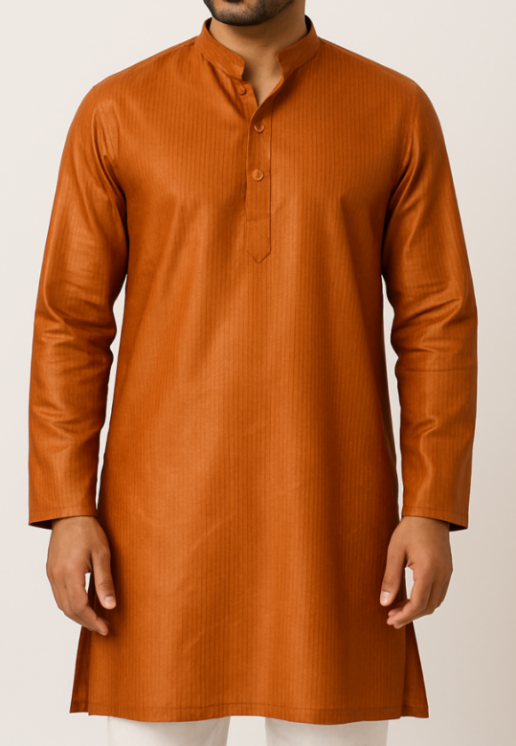 Rust Orange Men’s Textured Kurta