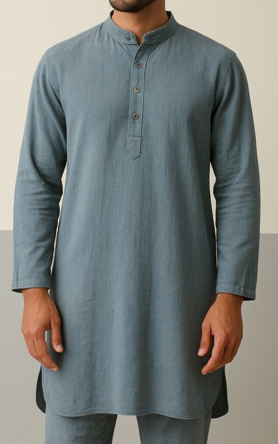 Steel Blue Casual Cotton Kurta - Image 3