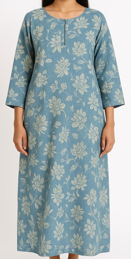 Dusty Blue Printed Kurta - Image 3
