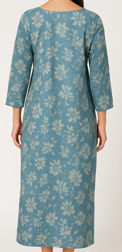 Dusty Blue Printed Kurta - Image 4