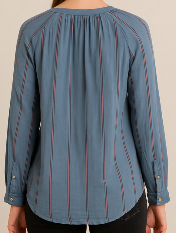 Blue Striped Long Sleeve Casual Top - Image 3