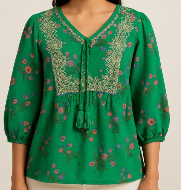 Green Floral Cotton Top - Image 3