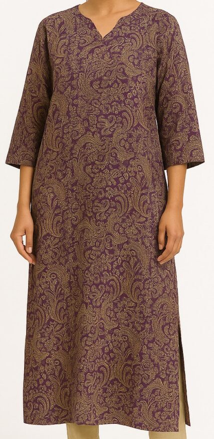 Purple Printed Straight Kurta
