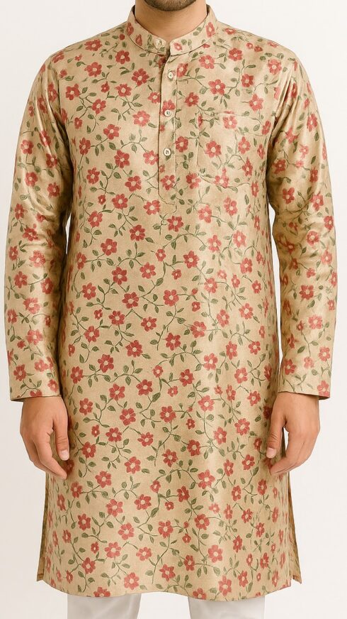 Beige Floral Kurta - Image 3