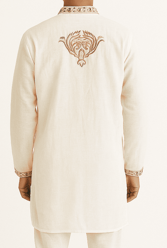Cream kurta with golden embroidery - Image 3