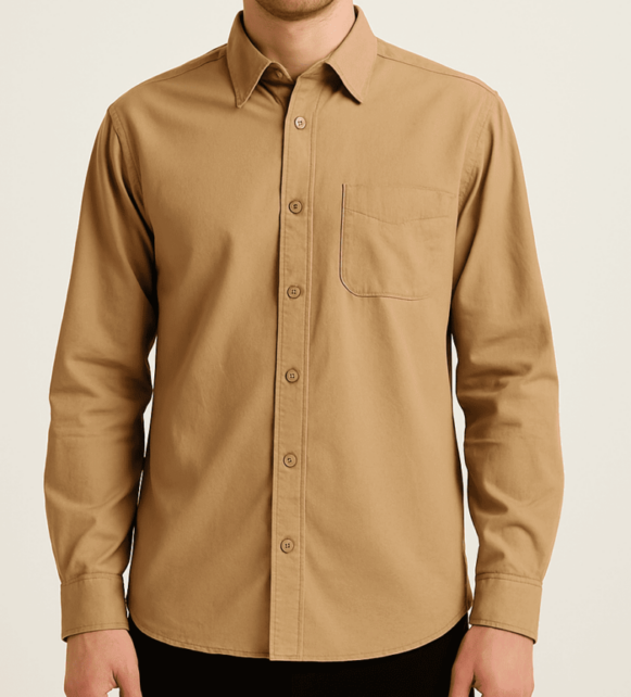 Camel Beige Cotton Casual Shirt - Image 3