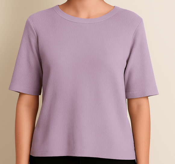 Lavender Ribbed Knit Half Sleeve Top - Costumepeti