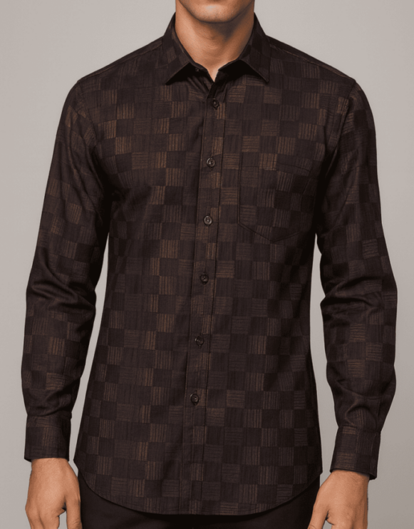 Brown Check Satin Shirt