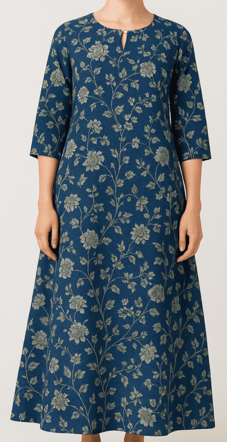 Indigo Floral A-Line Dress - Image 4