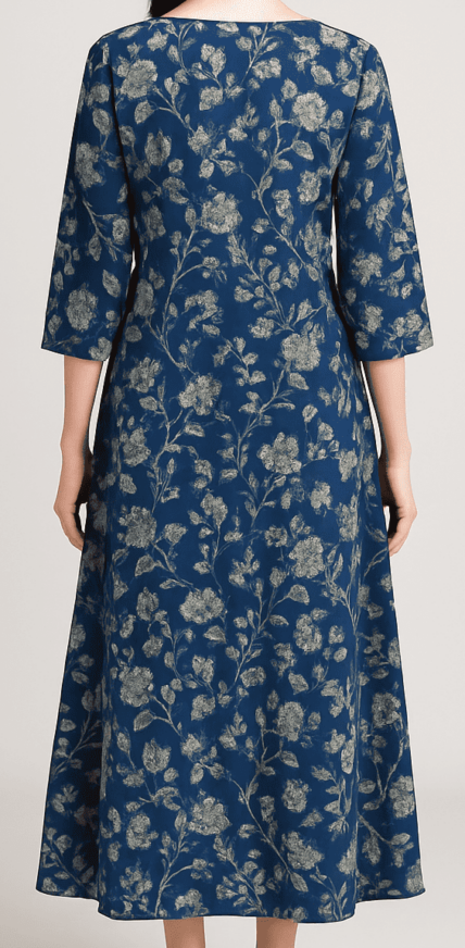 Indigo Floral A-Line Dress - Image 3