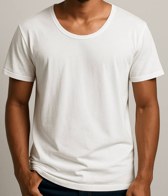 White Round-Neck Cotton T-Shirt for Men - Image 3