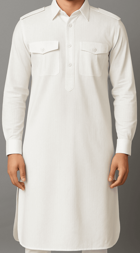 Men’s White Cotton Blend Solid Long Kurta_costumepeti