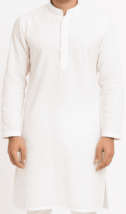 Men’s White Solid Cotton Long Kurta_costumepeti