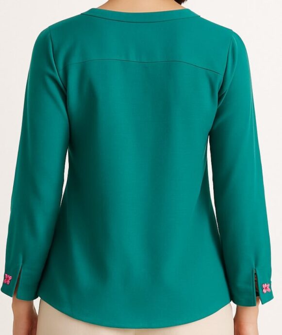Teal Floral Embroidered Cotton Top - Image 3