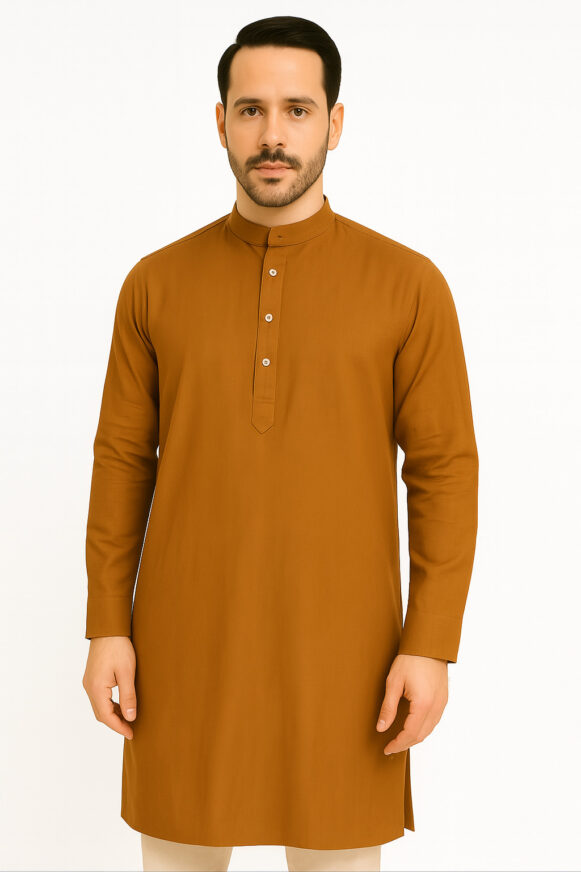 Classic Rust Long Kurta with Mandarin Collar