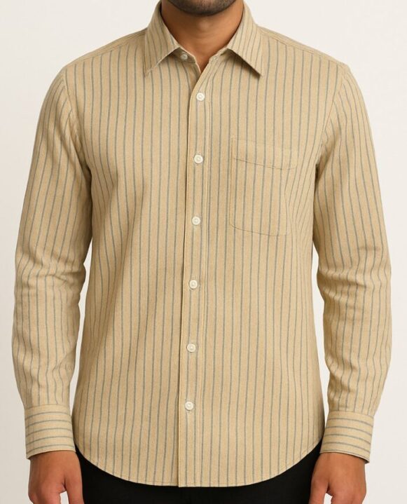 Beige Striped Casual Shirt - Image 4