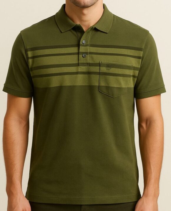 Men’s Olive Green Striped Polo T-Shirt