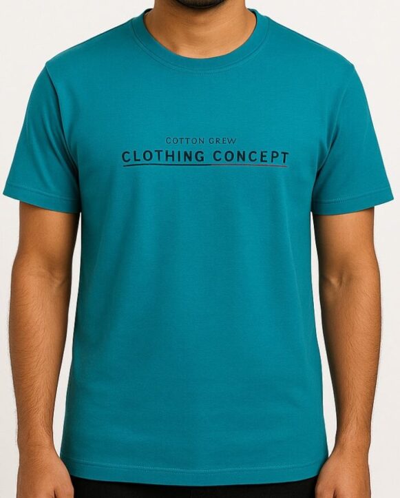 Teal Blue Cotton Printed T-Shirt