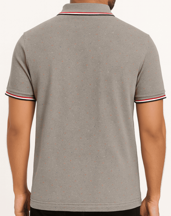 Grey Cotton Blend Polo T-Shirt - Image 3
