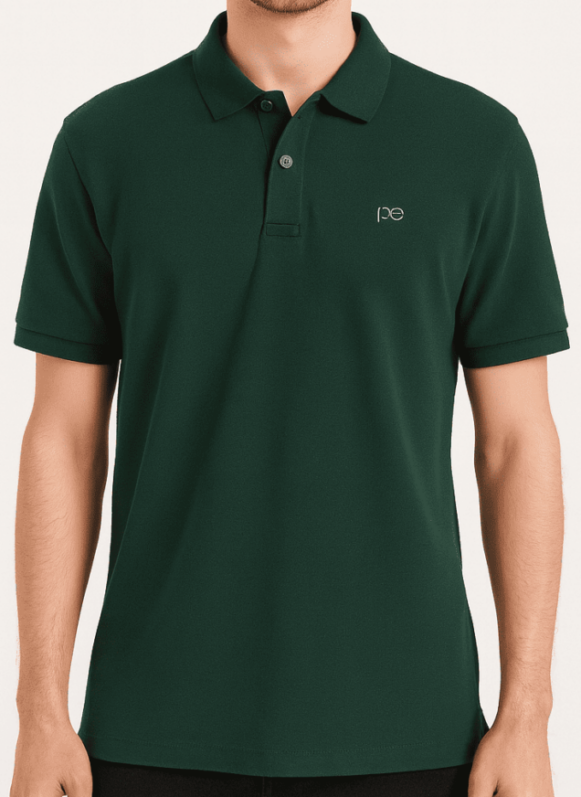 Dark Green Cotton Blend Polo T-Shirt for Men