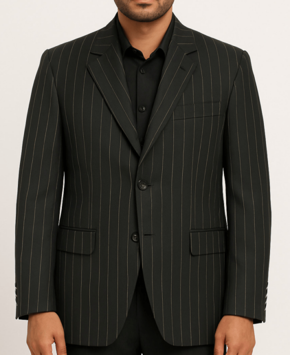 Black Pinstripe Formal Blazer for Men - Image 3