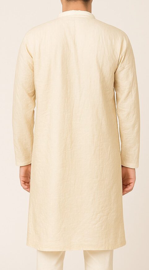Beige Kurta with Pocket & Mandarin Collar - Image 3