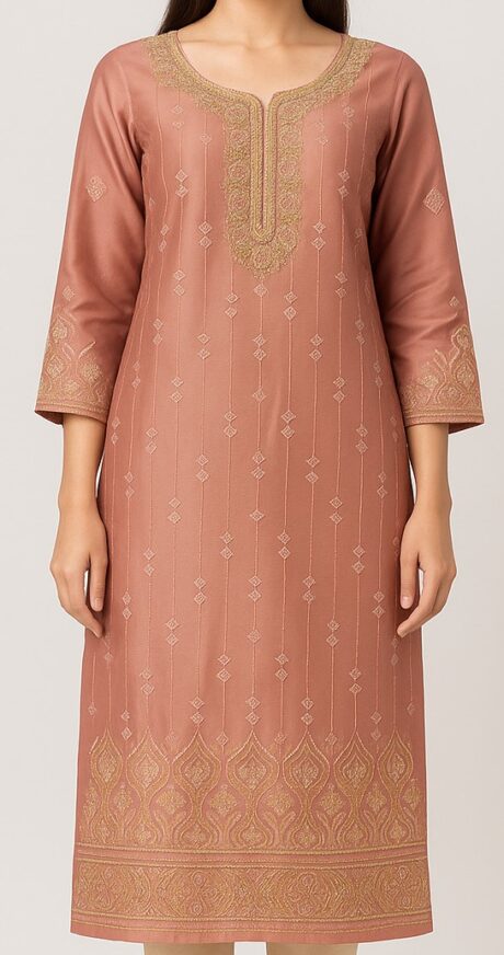 Rust Embroidered Kurta_costumepeti