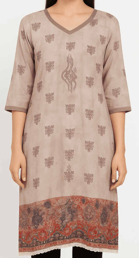 Beige Printed Kurta