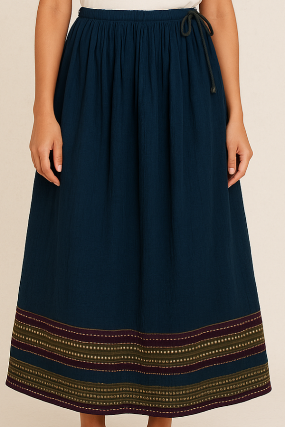 Navy embroidered A-line skirt-costumepeti