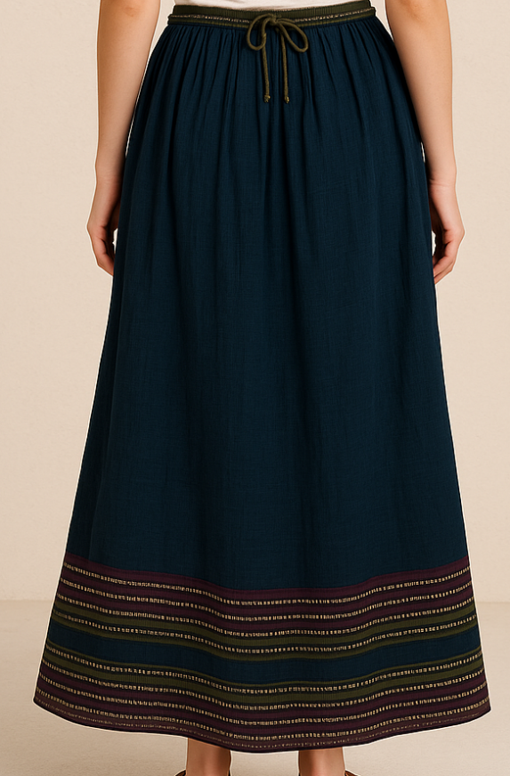Navy embroidered A-line skirt - Image 3