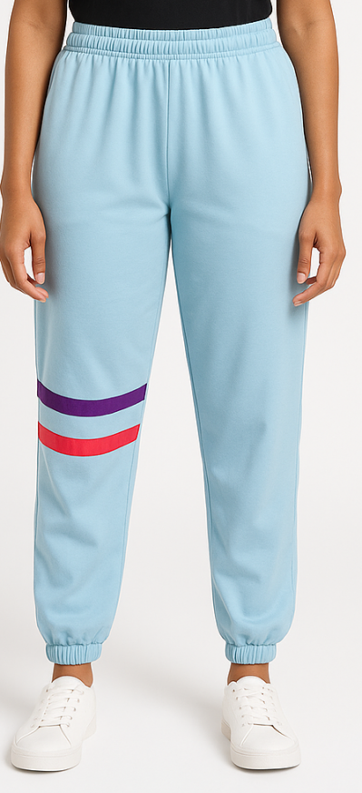 Women’s Sky Blue Jogger Pants with Stripes_costumepeti
