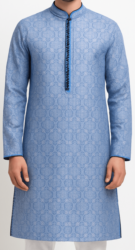 Men’s Blue Jacquard Straight Kurta_costumepeti