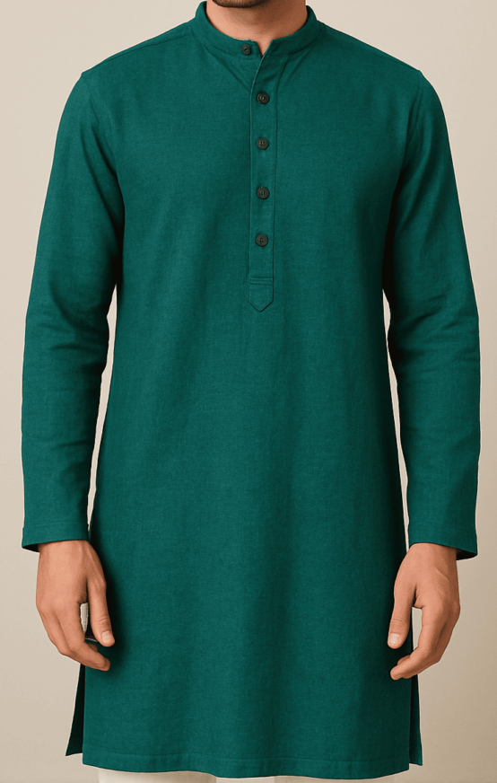 Men’s Green Cotton Long Sleeve Kurta_costumepeti