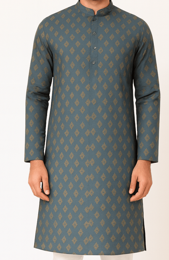 Men’s Blue Jacquard Kurta_costumepeti