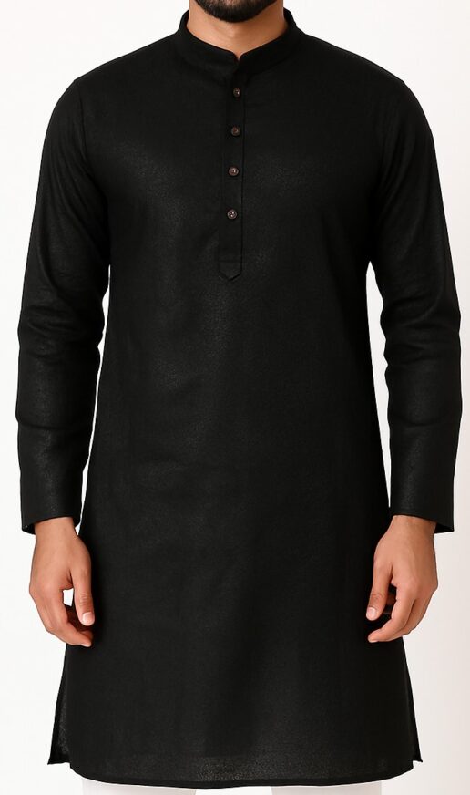 Men’s Black Solid Kurta_costumepeti