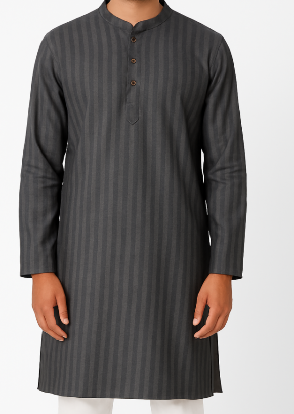 Men’s Grey Striped Cotton Kurta