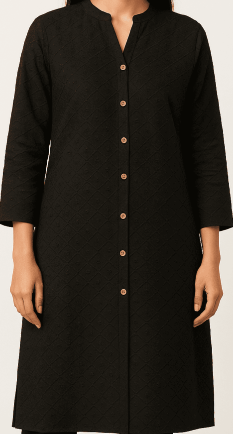 Black Textured Cotton Blend Straight Kurta_costumepeti