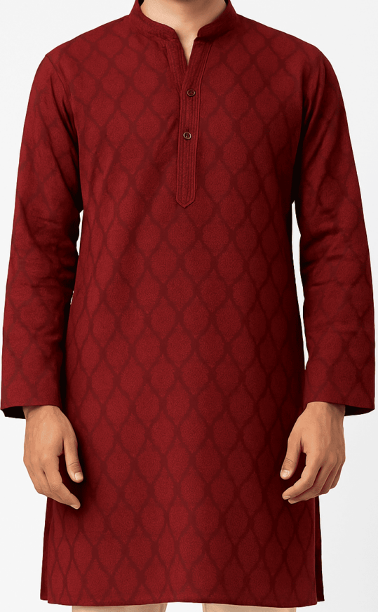 Men’s Maroon Woven Pattern Kurta costumepeti