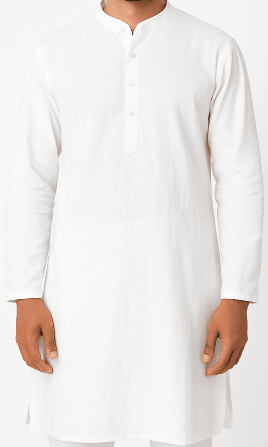 Men’s White Cotton Long Sleeve Kurta_costumepeti