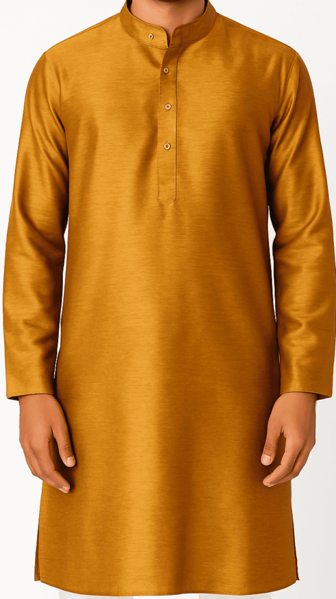 Men’s Mustard Solid Longline Kurta_costumpeti