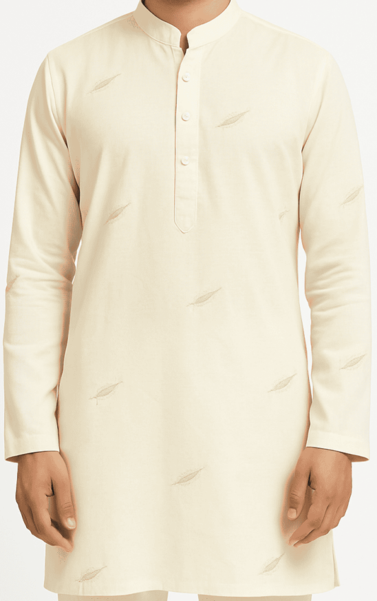Men’s Cream Cotton Kurta with Subtle Motif_costumepeti